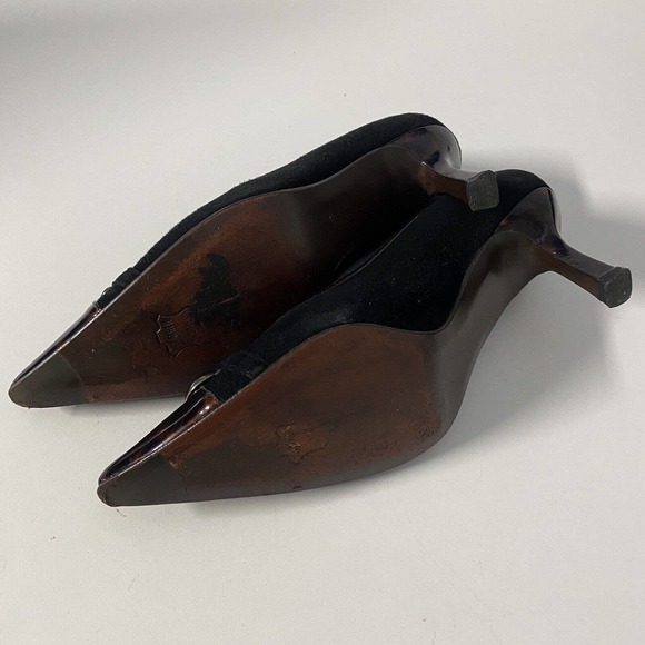 Stuart Weitzman Pump Black Suede Tortoise Shell Patent Trim Cap Point To… - Picture 10 of 10